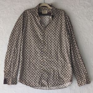 Fil Noir Mens Gray Patterned Stud Handsome Button‎ Up Dress Shirt Size L